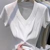 Women's Cotton T-shirt Summer Solid Color V-neck T-shirt Slim Fit Sexy Short Sleeve T-shirt Top