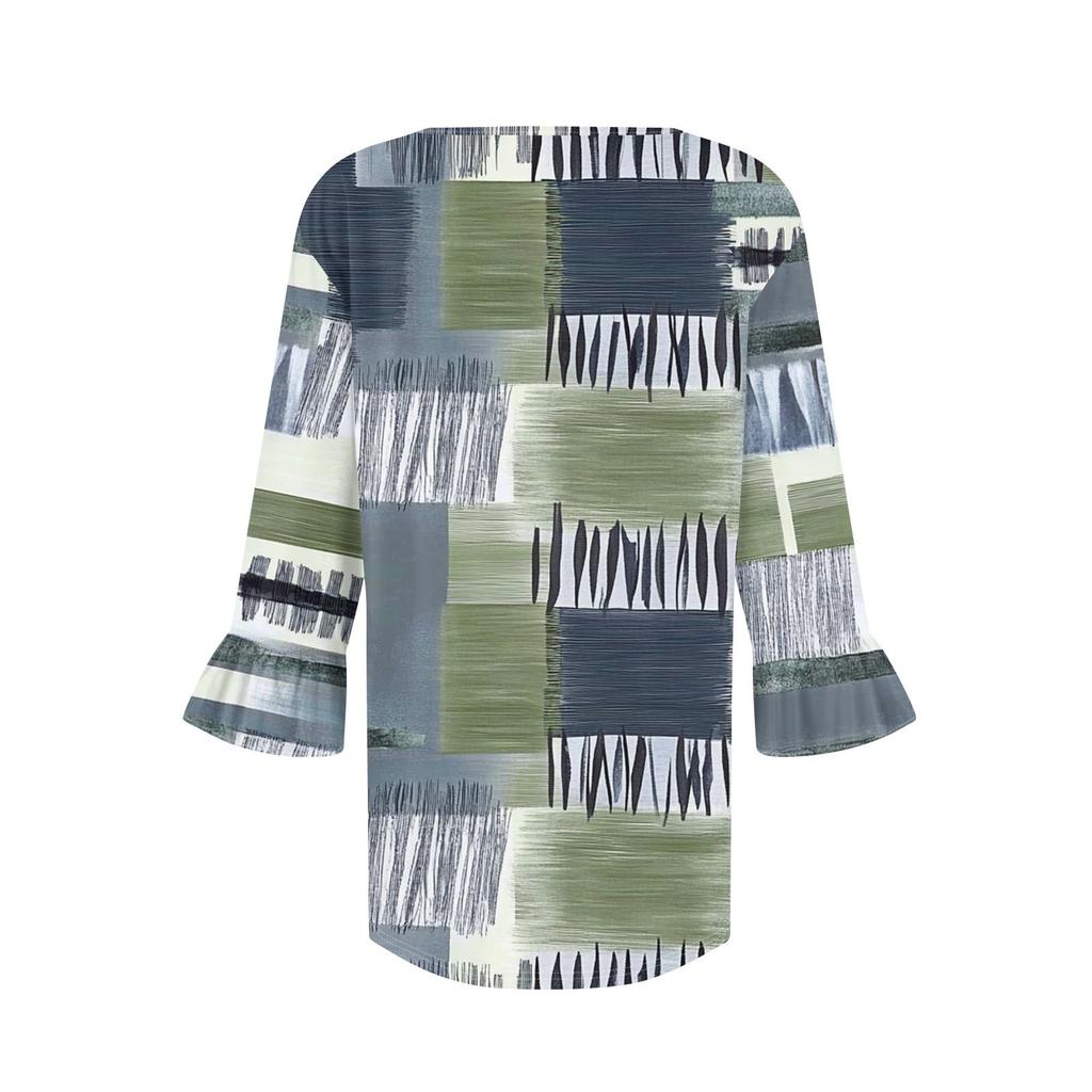 3/4 Sleeve Tops For Women Casual Ruffle V Neck T Shirts Work Blouses Dressy Tunic Tops