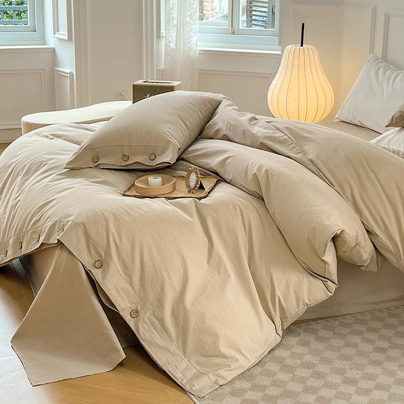 100% Washed Cotton Duvet Cover 2/3Piece Luxury Soft Bedding Set with Buttons Closure Solid Color Comforter Cover With Pillowcase