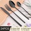 24Pcs Black Dinnerware Set Knife Fork Coffee Spoon Cutlery Set Stainless Steel Flatware Western Kitchen Silverware Tableware