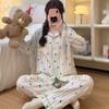 Colourful Striped Dot Print Pajamas Set for Women Sleepwear Autumn Winter Soft New Nightwear Button Lapel Design Pajamas Women's