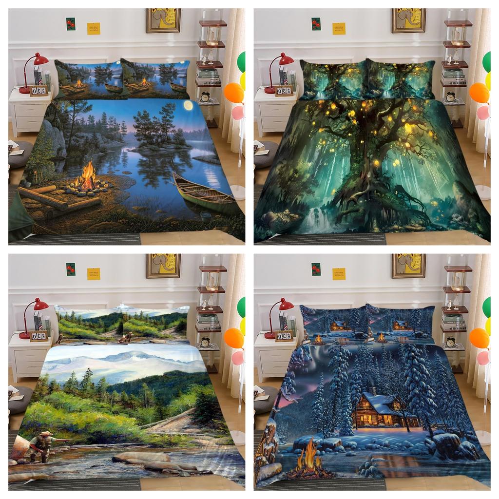 Duvet Cover Set Quilt Cover Set Courtyard Giant Trees Bedroom Decor Bedding Suit