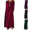 Fall Spring Women Dress Round Neck Loose Solid Color Long Sleeve Pullover Soft Warm Casual Ankle Length Maxi Dress