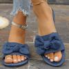 Fashion Bowtie Decor Denim Flat Slippers for Women 2025 Summer Comfort Light Beach Shoes Woman Plus Size Soft Sole Non Slip Casual Shoes