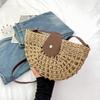 Retro Straw Woven Bag Women's New Hollow Semicircular Woven Bag Seaside Vacation Beach Shoulder Messenger Bag