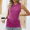 Women's Knitted Plus Size Sleeveless Round Neck Tank Top - Slim Fit with Side Pleats