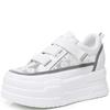 7CM Air Mesh Synthetic Microfiber Chunky Sneaker Bling Leather Comfy High New Summer Platform Wedge Casual Flat Shoes