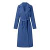 Women's Casual Fashion Solid Color Long-sleeved V-neck Tie Long Woolen Coat
