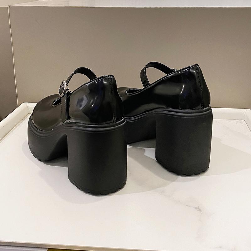 Platform High Heels Pumps Women 2025 Autumn Pu Leather Ankle Buckle Mary Jane Shoes Woman Thick Heeled White Lolita Shoes