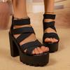 Large Size 2025 Summer New Women's Shoes European and American Trends Street Punk Roman High Heels Sandals Large Size Women's Shoes