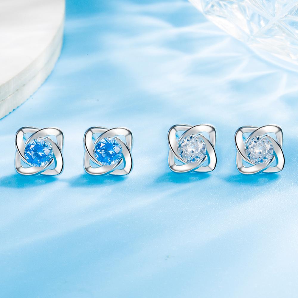 Huopin Lucky Clover Necklace Pendant Set, Female Summer Couple Bracelet, Cute And Elegant Blue Leaf Ear Jewelry