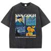 Fashion Women Washed T-Shirts Van Gogh La Tristesse Durera Toujours Printed Tops Cotton Oversize Crewneck Tees Clothes