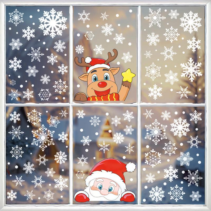 White Snowflake Santa Claus Holiday Decorations, Electrostatic Glass Door, Reindeer Stickers