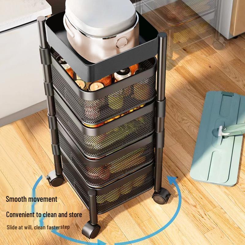 Rotating Multi-Layer Storage Rack for Fruits & Vegetables - No Installation Needed