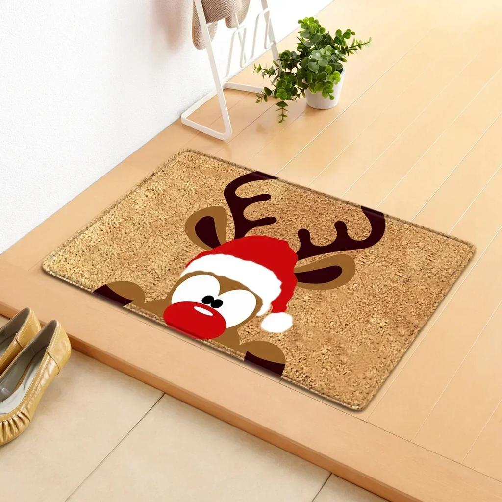 Merry Christmas Welcome Doormat Winter Non-Slip Rubber Backed Floor Mat for Home Indoor Outdoor Entrance Decoration