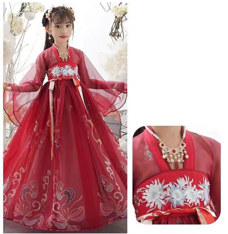 Chinese Hanfu Red Girls' Casual Dress