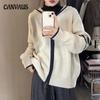Autumn Women's Sweater Zipper Hooded Color Clashing Knitted Cardigan Designed Niche Vintage Outer Sweater Jacket Top