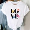 (Asian Size) T Shirt Love Letter Flower Sweet 90s Trend Top Fashion Casual Clothing Tee Short Sleeve Women Print Lady Female O-neck Graphic T-shirt