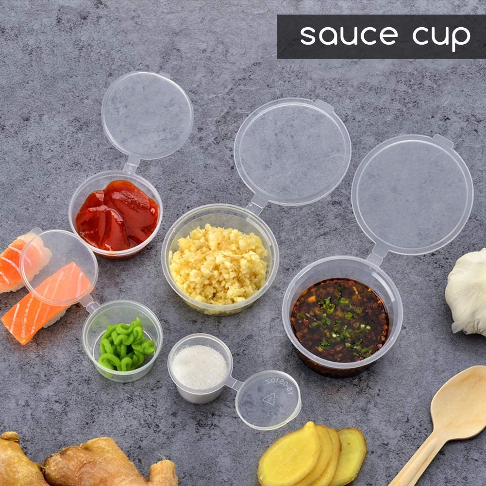 50Pcs Small Plastic Sauce Cups Food Storage Containers Clear Boxes with Lid