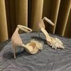 Sandals Women's Summer 2024 New Rhinestone Hollow Bow Bridesmaid Shoes High Heels Fairy Pointed Single Shoes Women's Stiletto