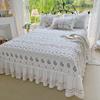 AI WINSURE Cotton Bedspread On The Bed Double Quilted Bed Sheet Print Floral Ruffle with 2 Pillowcases Queen King French-style