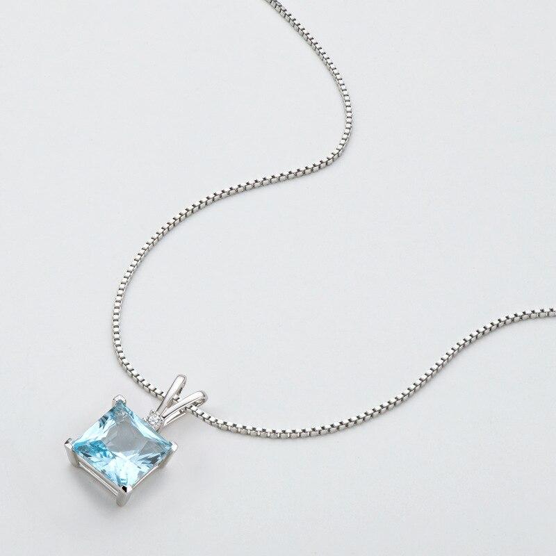 Подвеска из натурального небесно-голубого топаза, ожерелье из стерлингового серебра 925 пробы для женщин, 9*9 мм, женское ожерелье с подвеской, подарок на день рождения для девочки, оптовая продажа