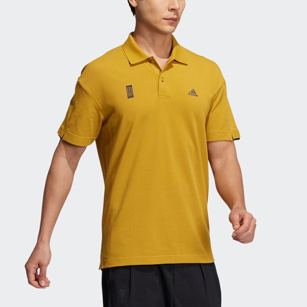 Adidas Wuji Series Logo Print Solid Color Sports Polo Shirt Men Tops Gold H39321