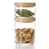 ADERIA Stack Stock M 680ml Glass Canister, Airtight Storage Container for Condiments, Coffee Beans, and More, Wooden Lid, M6255