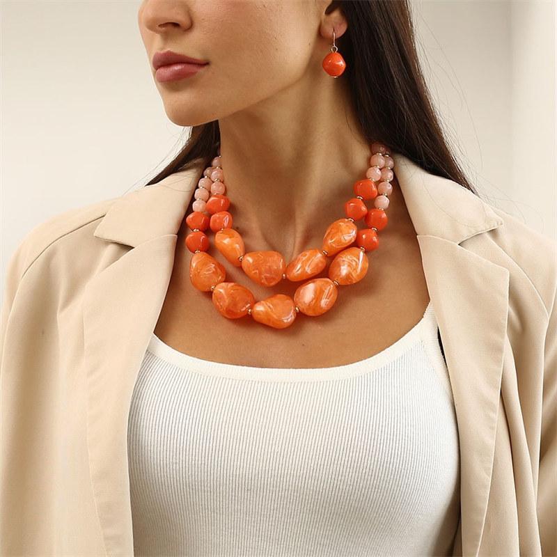 Bohemian Maxi Necklace for Women Double Layer Beads Chain Resin Gem Vintage Choker Jewellery Gifts GZW