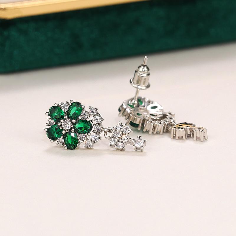 Элегантные серьги-подвески Huitan с зелеными цветами для женщин, помолвки, свадьбы, вечеринки, роскошные серьги с кубическим цирконием, новые модные украшения