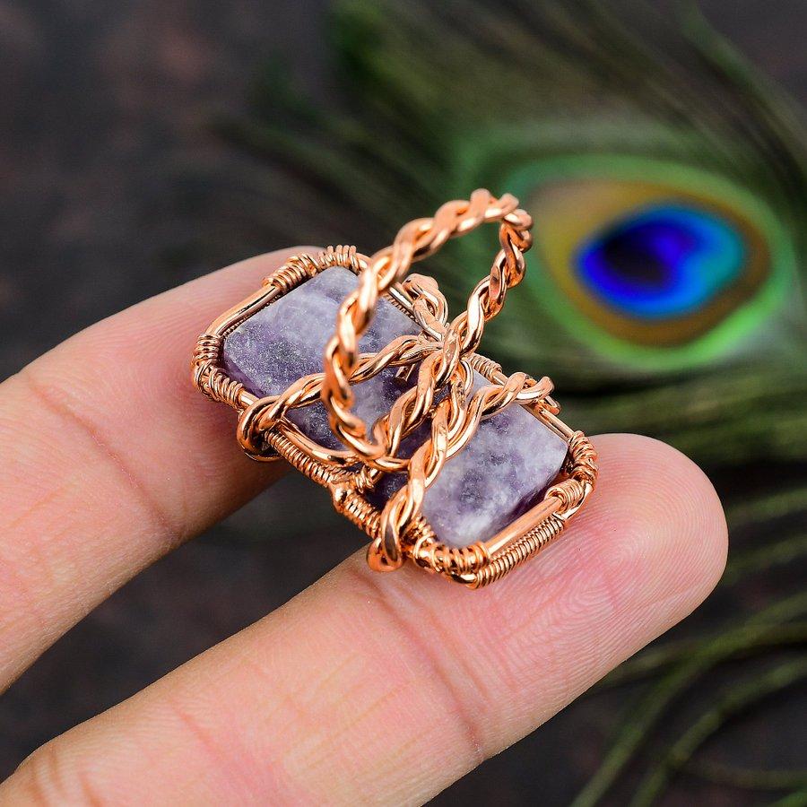 Lepidolite Handmade Copper Wire Wrap Jewelry Ring Size 6 H1U28