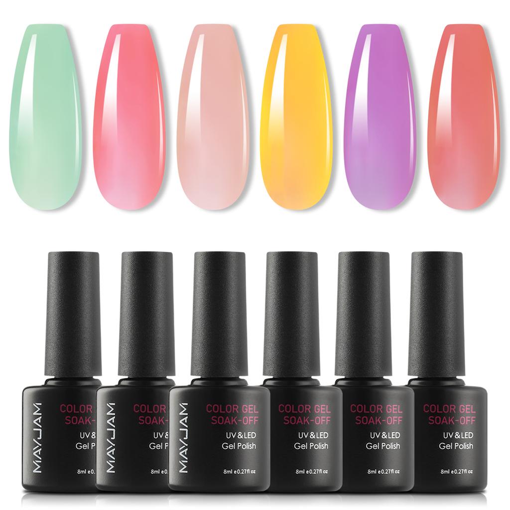 MAYJAM 6 Pcs/set 8ml Nail Varnish Kit Jelly Series Nail Art Gel Long Lasting Soak Off Varnish Gel Women Fashion Nail Art Decoration UV Gel Polish