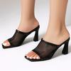 Summer Slippers Women's High Heel Mules Shoes Fashion Black Apricot Mesh Slides Peep Toe Sandals Ladies Breathable Large Size