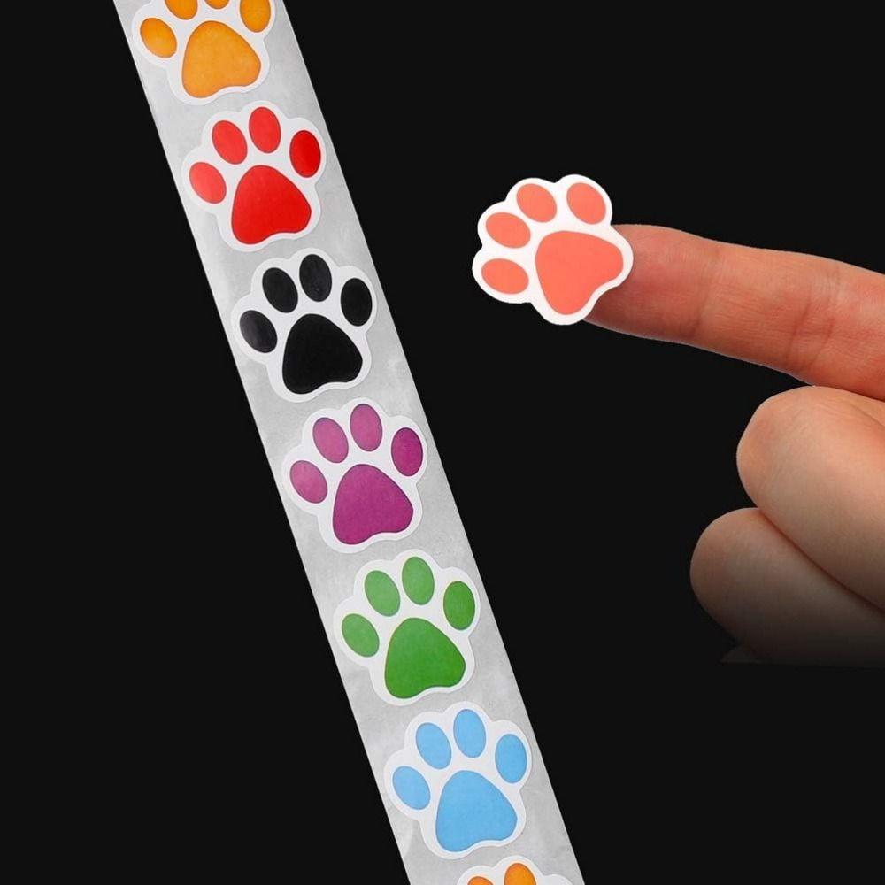 500 Pcs Dog Paw Dog Paw Sticker Colorful/Black Pet Dog Paw Sticker Hand Account Stickers  Children