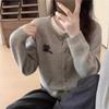 Grey Round Neck Wool Cardigan Jacket for WomenLoose Kitten Knitted Sweater Short Style