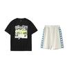 Li Ning Logo Print Round Neck Pullover Short Sleeve T-Shirt Comfortable Skin-Friendly Simple Shorts Casual Sports Set AHSUA21-2+YKSV129-1