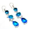 Blue Topaz Gemstone 925 Silver Plated Handmade Jewelry Earring 2.27"