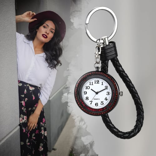 Lancardo Carabiner Watch, Nurse Watch, Pocket Watch with Keychain, Leather Rope, Analog, Diamond, Trunk, Easy To Read, Perfect for Everyday Use, Mount