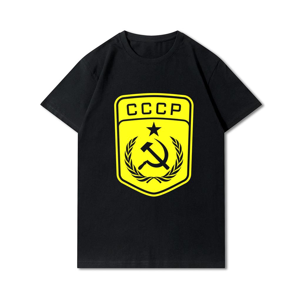 Plus Size Summer Men T Shirts Cccp Printed Casual Oversize Short Sleeves Tops 100% Cotton Outdoor Tees