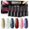 MAYJAM 6Pcs Nail Gel Polish Pink Red Blue Glitter Gel Polish Set Soak Off UV Nail Lamp Gel Nail Kit DIY Manicure Kit Beauty Gifts
