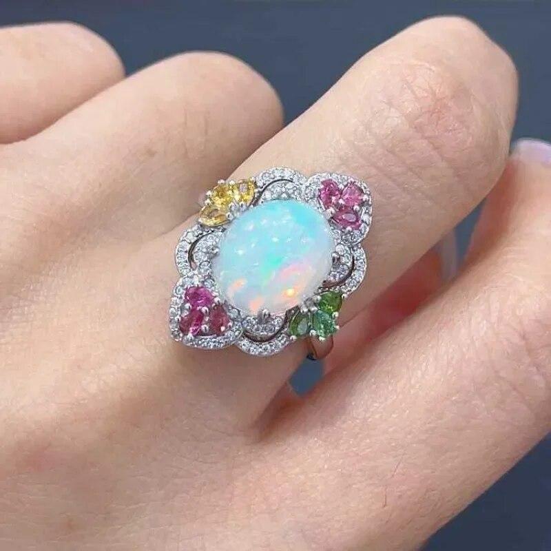 Sace Gems 925 Sterling Silver Certified 10*12MM Natual Opal Rings for Women Engagement Cocktail Party Fine Jewelry Gift