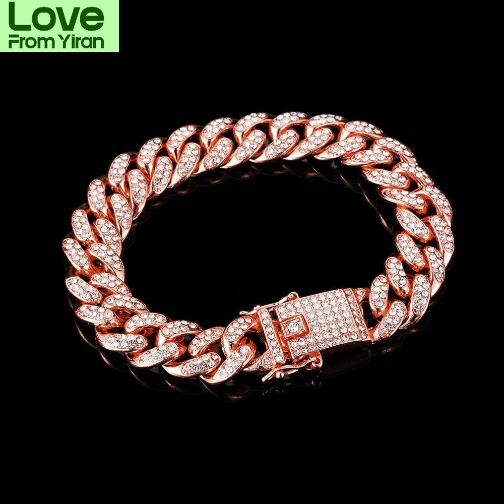 Роскошный модный браслет со стразами для женщин и мужчин, хип-хоп, кубинские браслеты с звеньями, простой дизайн, золото, серебро, цвет, ювелирные изделия, подарки