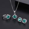Source Jewelry Three-piece Set S925 Silver Needle Simulation White Diamond Green Diamond Earrings Pendant Necklace