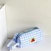 Checkboard Embroidery Pencil Bag Portable Stationery Bag High Capacity Kawaii Pens Women Girls Makeup Bags School Supplies