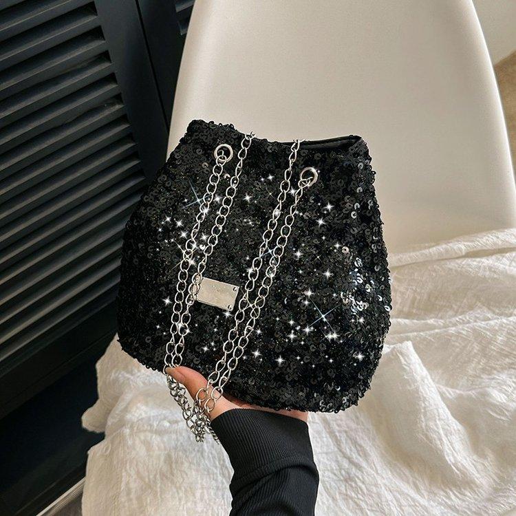 This Year's Popular Niche Design Sequined Bag 2024 New Women's Bag Personalized Chain Messenger Bag Shoulder Bucket Bag
