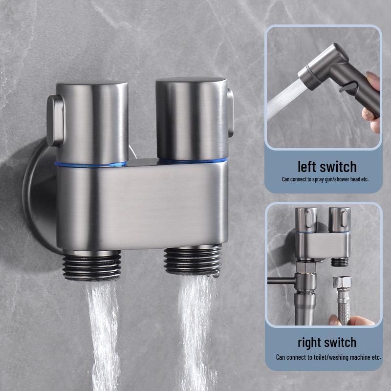 Dual Control Copper Angle Valve Set with Adjustable Pressure Spray Gun for Household Cleaning.