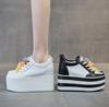 Fashion 12CM Genuine Leather Women Autumn Spring NEW Fashion Hidden Heels Ladies Color Platform Wedge Chunky Sneakers Thick Soled Shoes