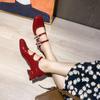 2024 Spring Women Mary Jane Shoes Ladies Fashion Square Toe Thick High Heel Women's Elegant Red Ballerinas Ladies Shoes