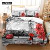 Duvet Cover Eiffel Tower Romantic Couple Flower King Comforter Cover Microfiber France Paris Cityscape Bedding Set for Teen