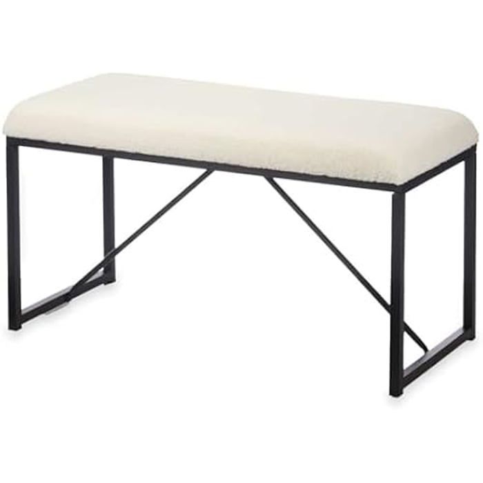 Banc - GIFT DECOR - Blanc Métal Tissu - 81 X 42 X 38 Cm